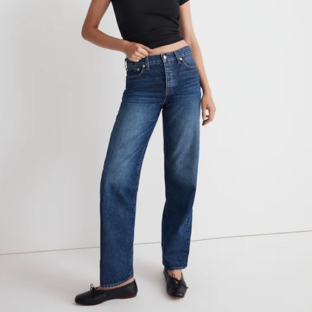 Madewell Low-Slung Straight Leg Jeans in Dark Indigo